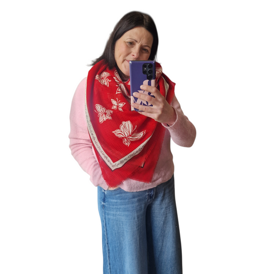 Yves Saint Laurent Red Floral Shawl