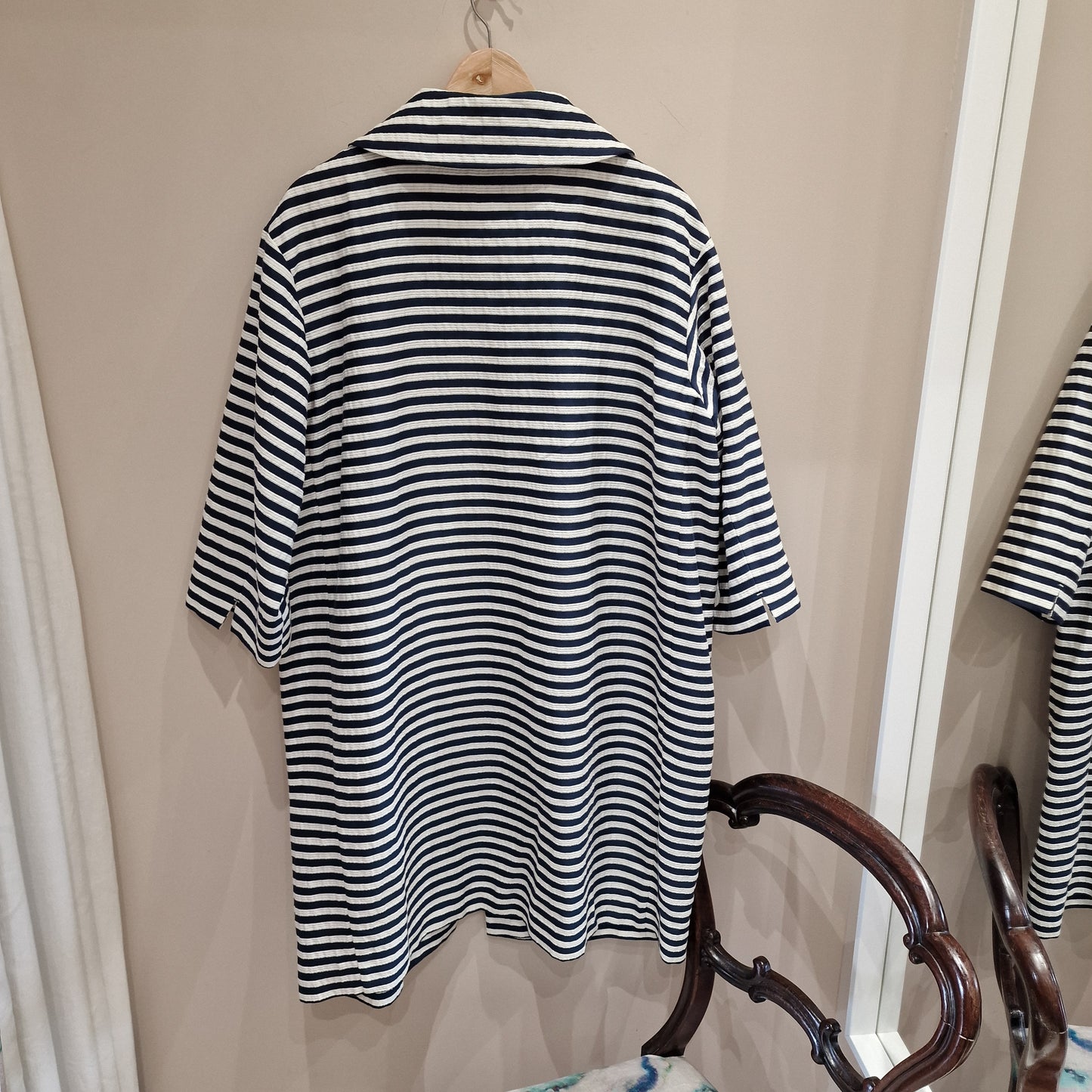 'S Max Mara Navy & White Stripe Coat - 12