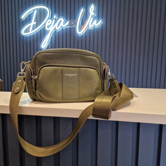 Russell and Bromley Khaki Leather 'Snapshot' Crossbody Bag