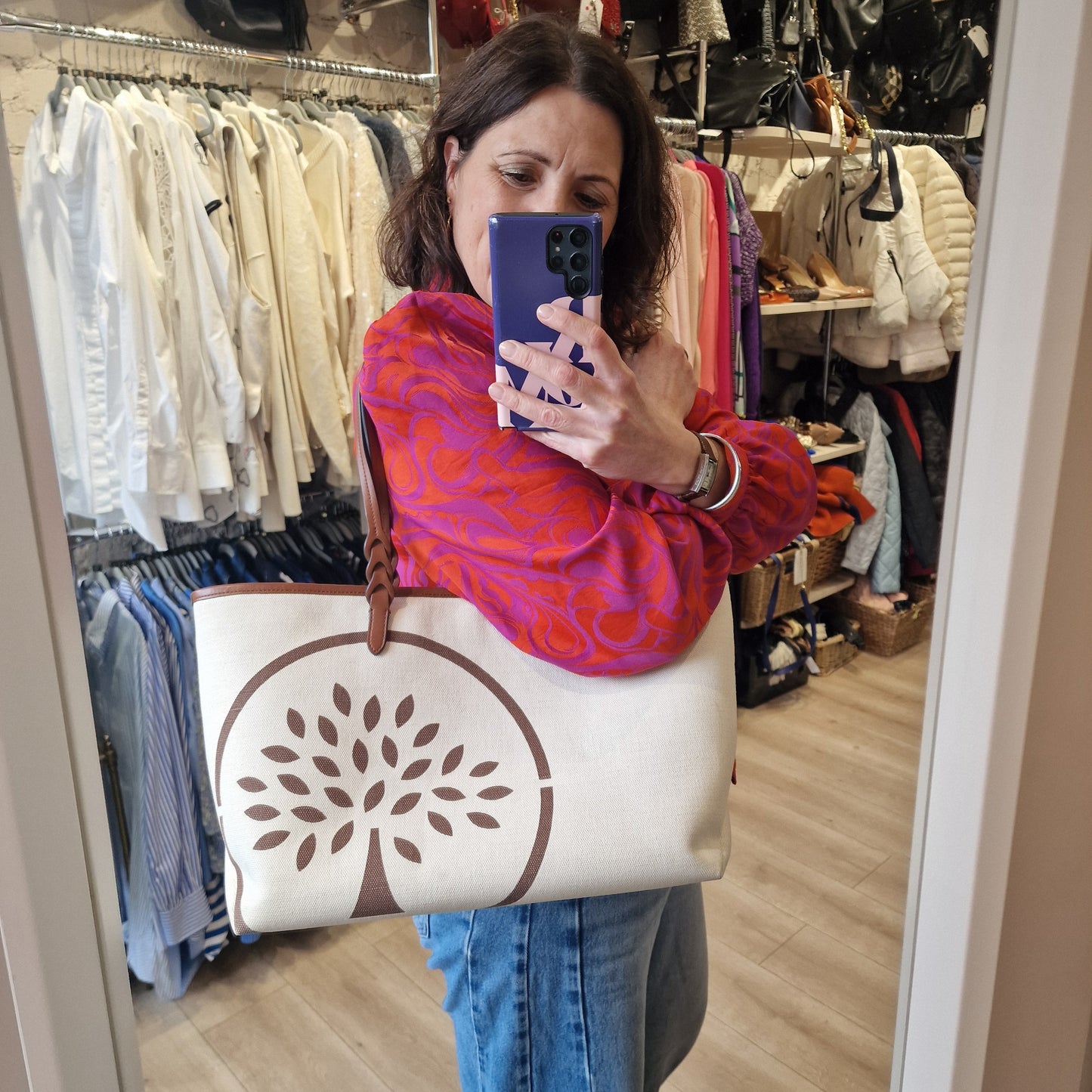 Mulberry Bayswater Canvas Tote, Cream & Tan