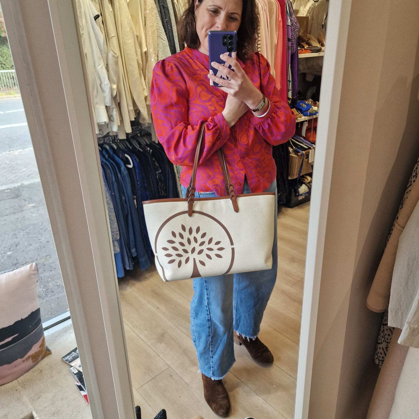 Mulberry Bayswater Canvas Tote, Cream & Tan