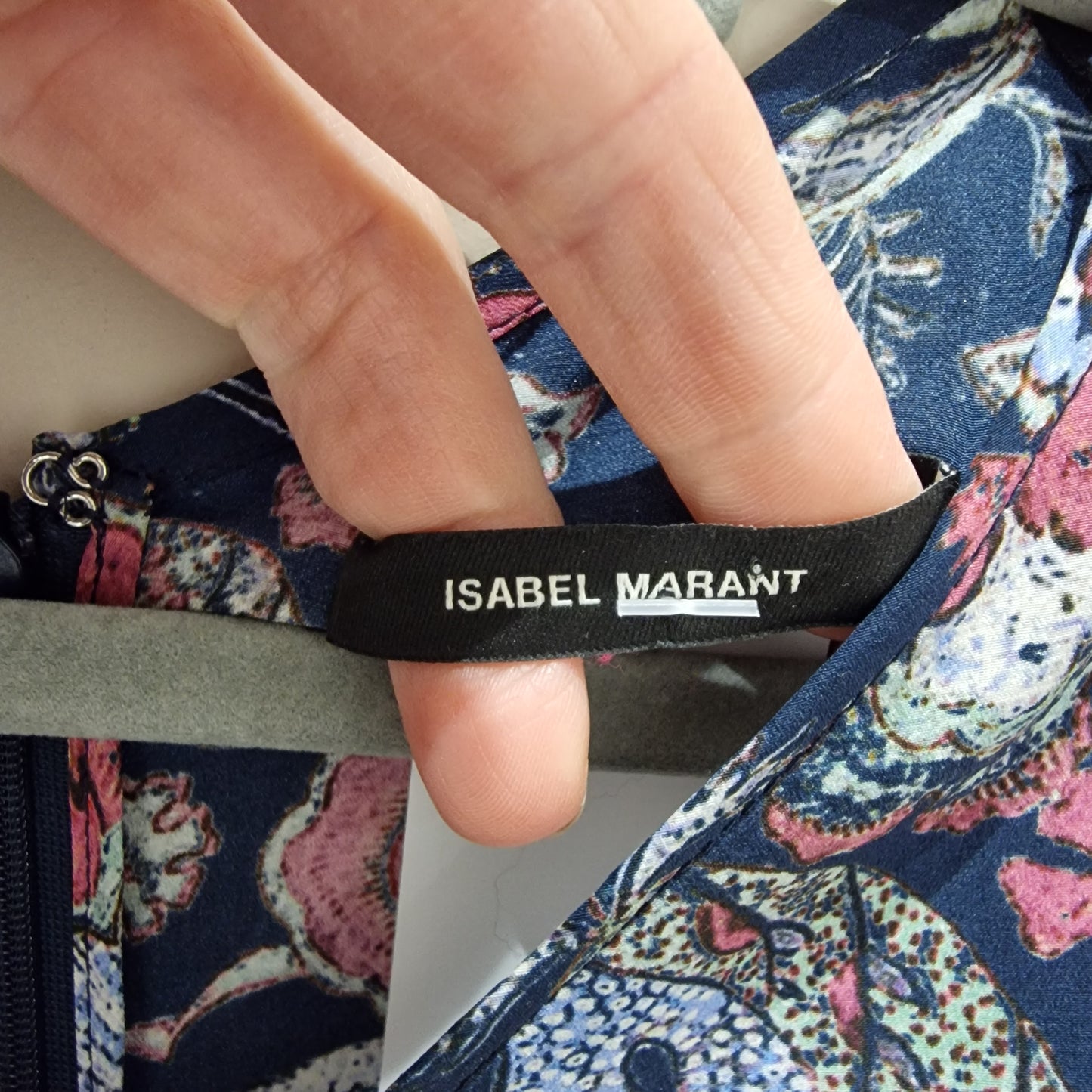 Isabel Marant Navy Patterned Silk Dress - 10