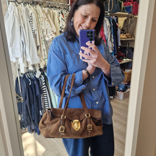 Prada Tobacco Suede Baguette Bag