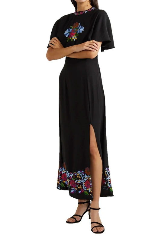Rixo 'Iona' Black and Floral Cape Dress - Large