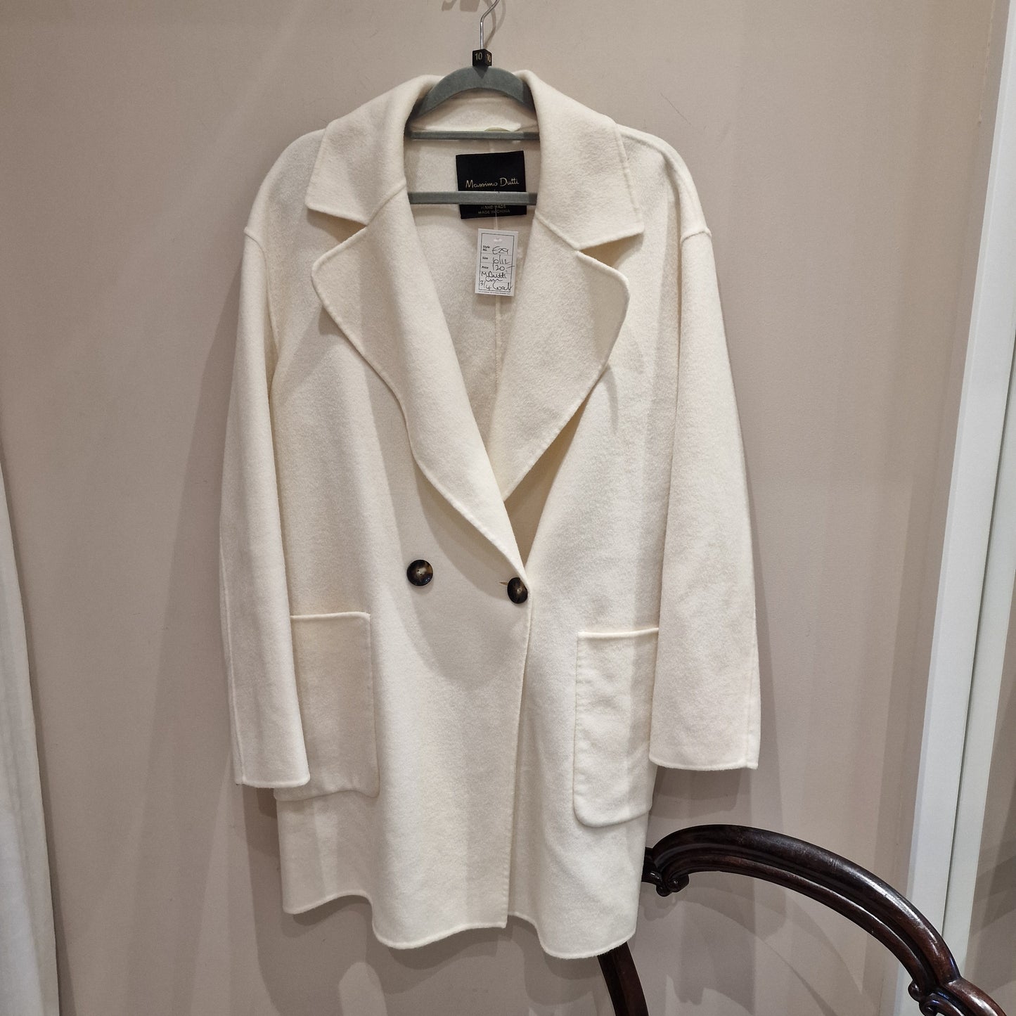 Massimo Dutti Cream Wool Long Jacket  - Small