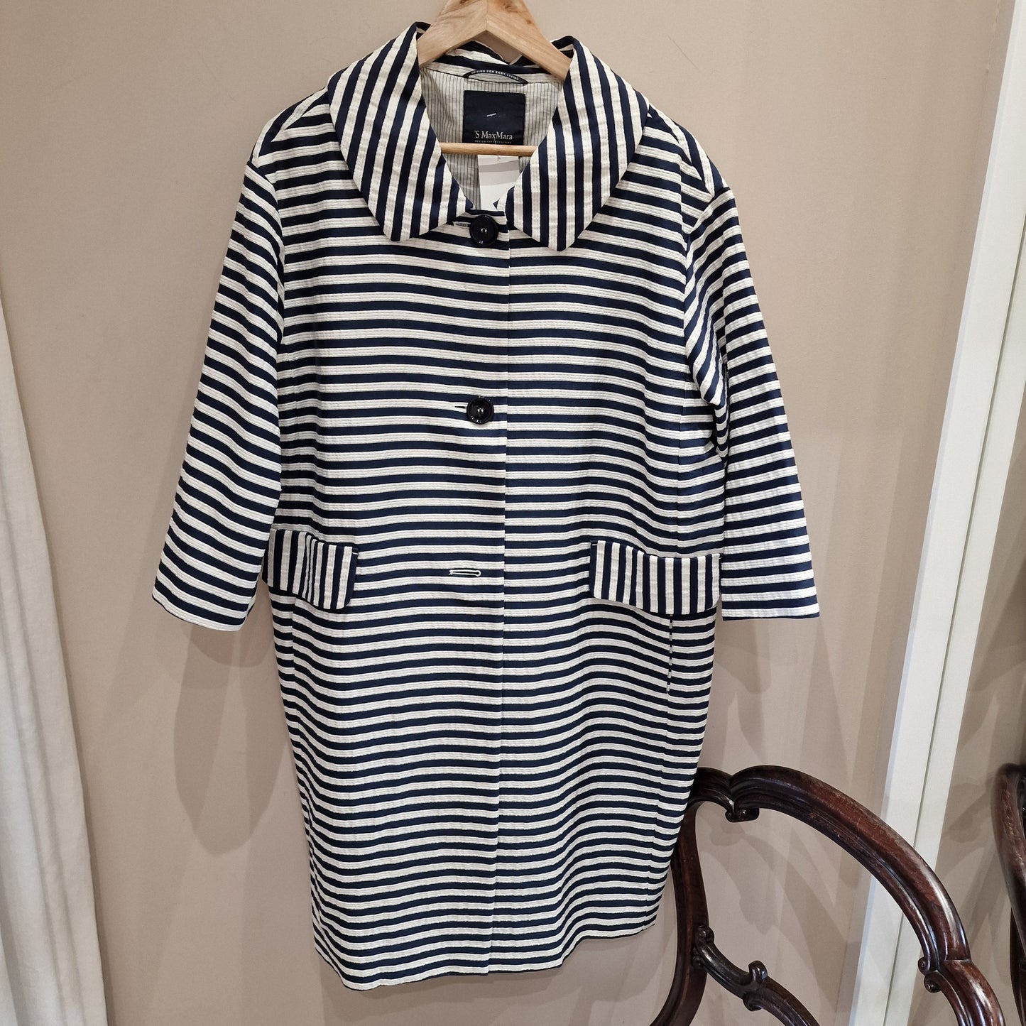 'S Max Mara Navy & White Stripe Coat - 12