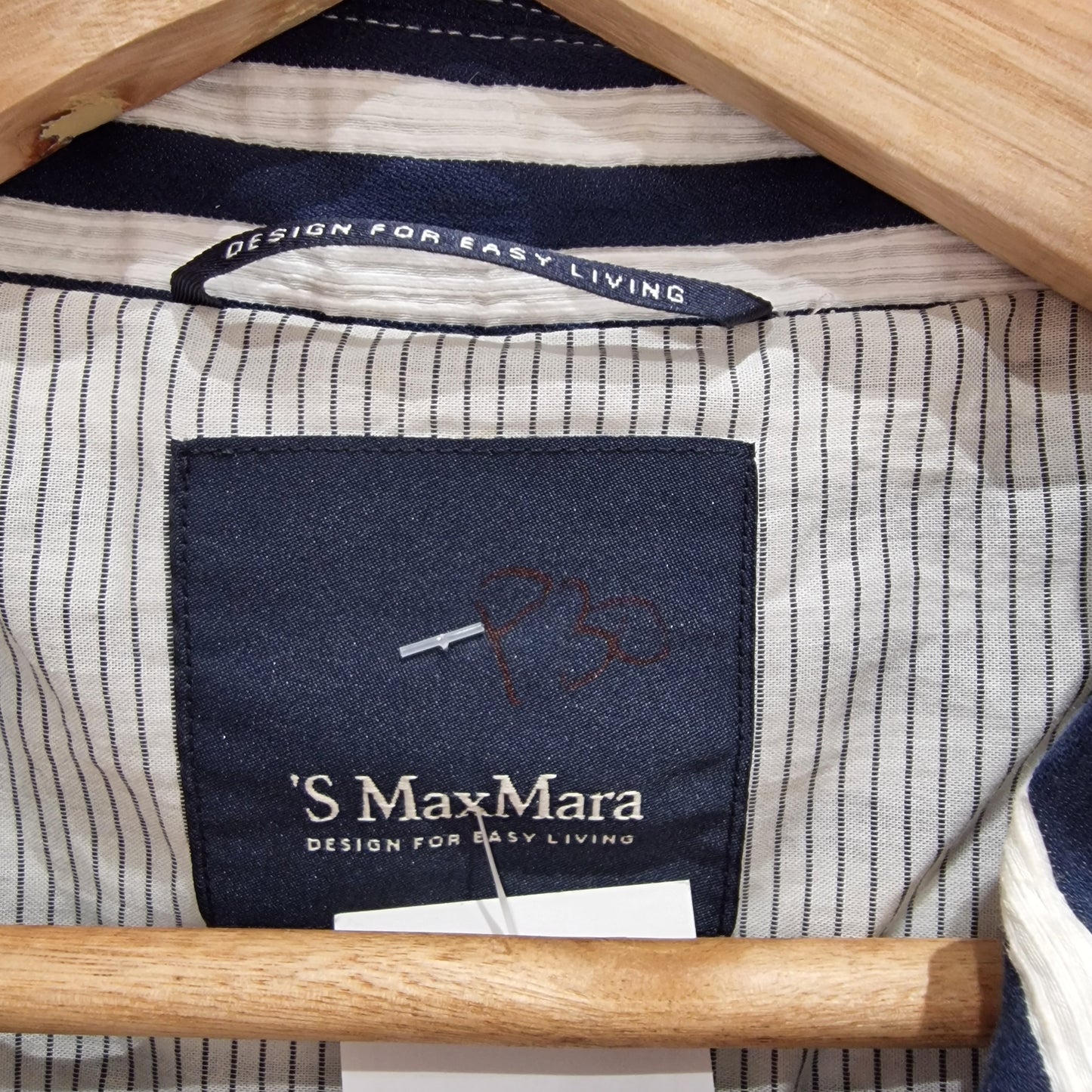 'S Max Mara Navy & White Stripe Coat - 12