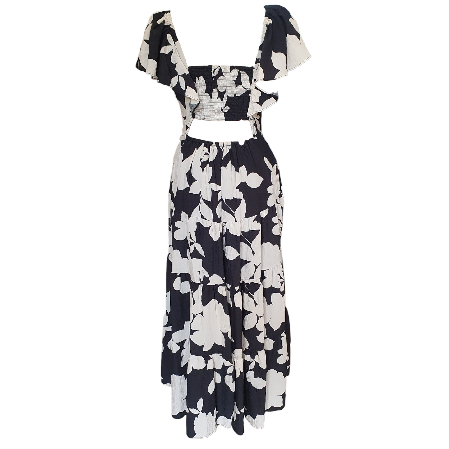 Anthropologie 'Silverlake Flutter-Sleeve' Black and Cream Dress - 8/10