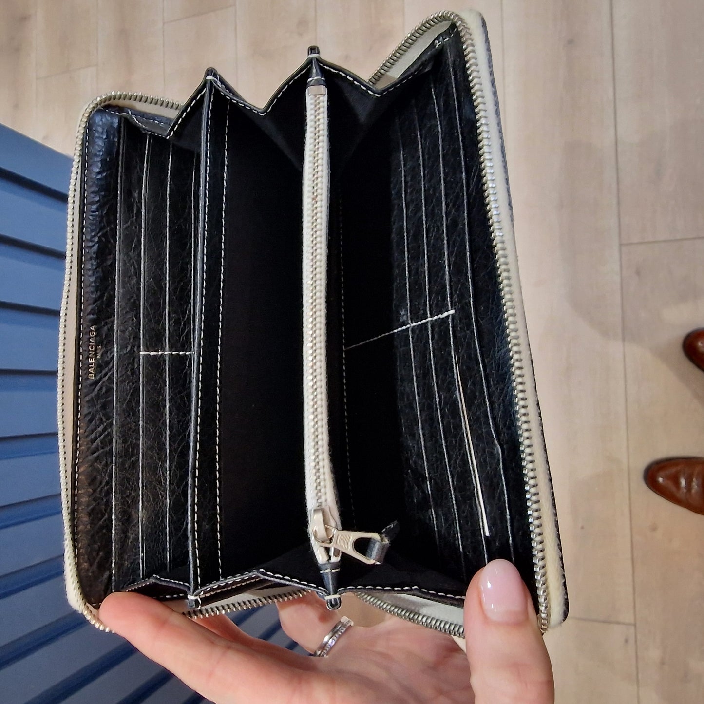 Balenciaga Crackle Leather Zip Around Wallet