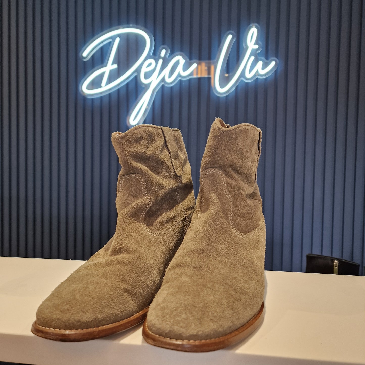 Isabel Marant Etoile Green Suede Ankle Boots, Size 37/UK 4