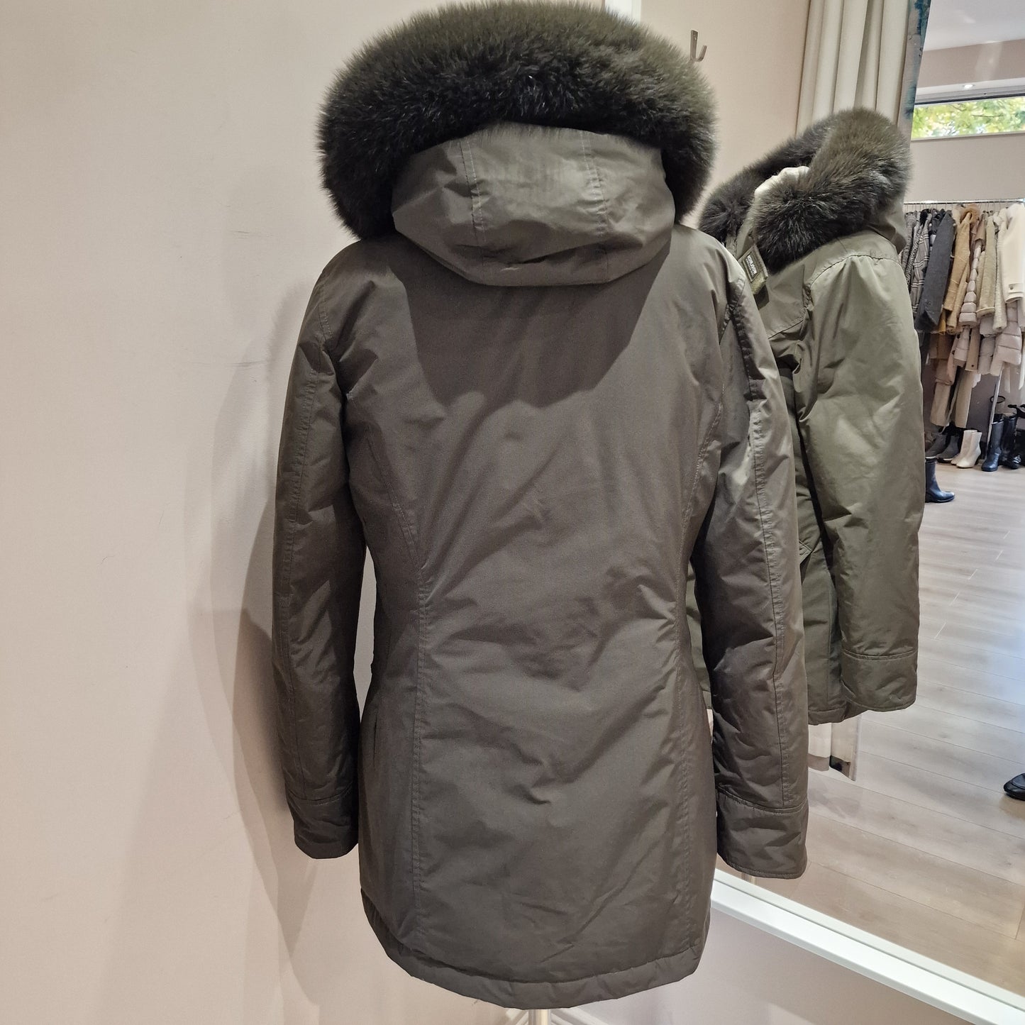 Woolrich Khaki Parka with Detachable Fur on Hood - Large/UK 12