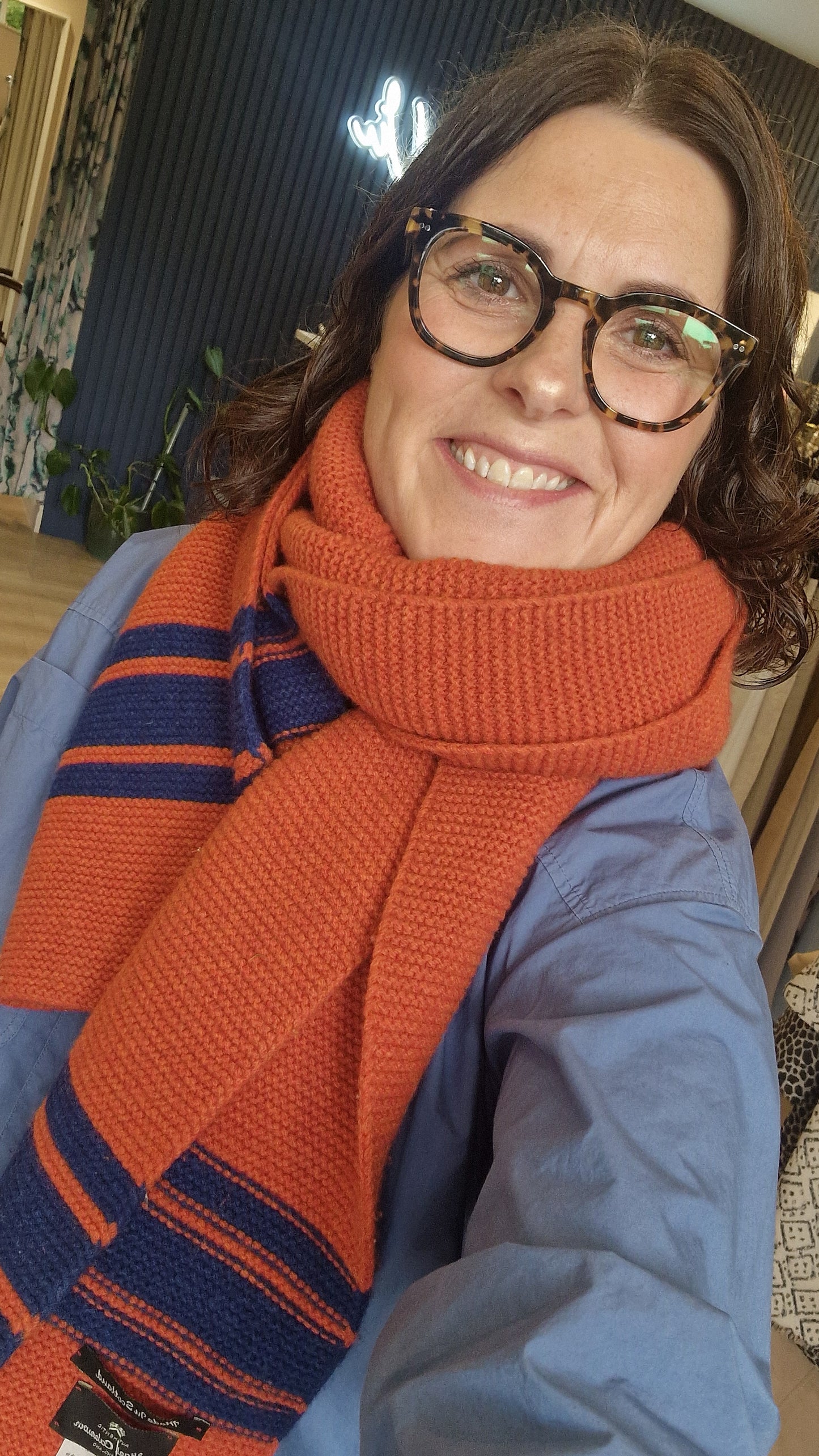 Nigel Cabourn Orange and Blue Rib Knit Wool Scarf