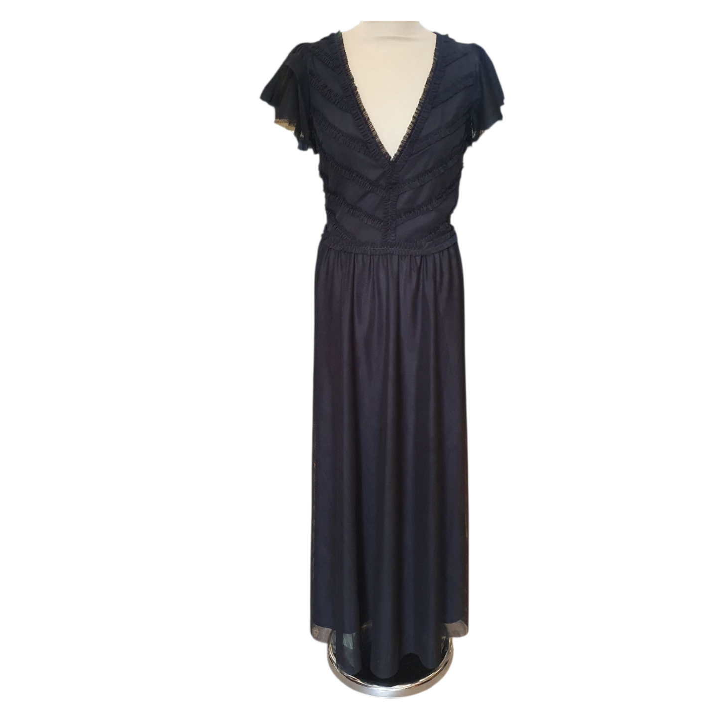 Boden Black V-Neck Tulle Maxi Dress - 16/18