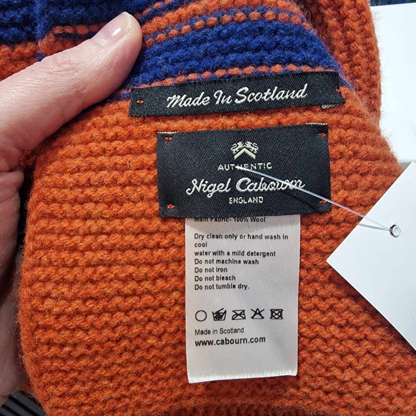 Nigel Cabourn Orange and Blue Rib Knit Wool Scarf