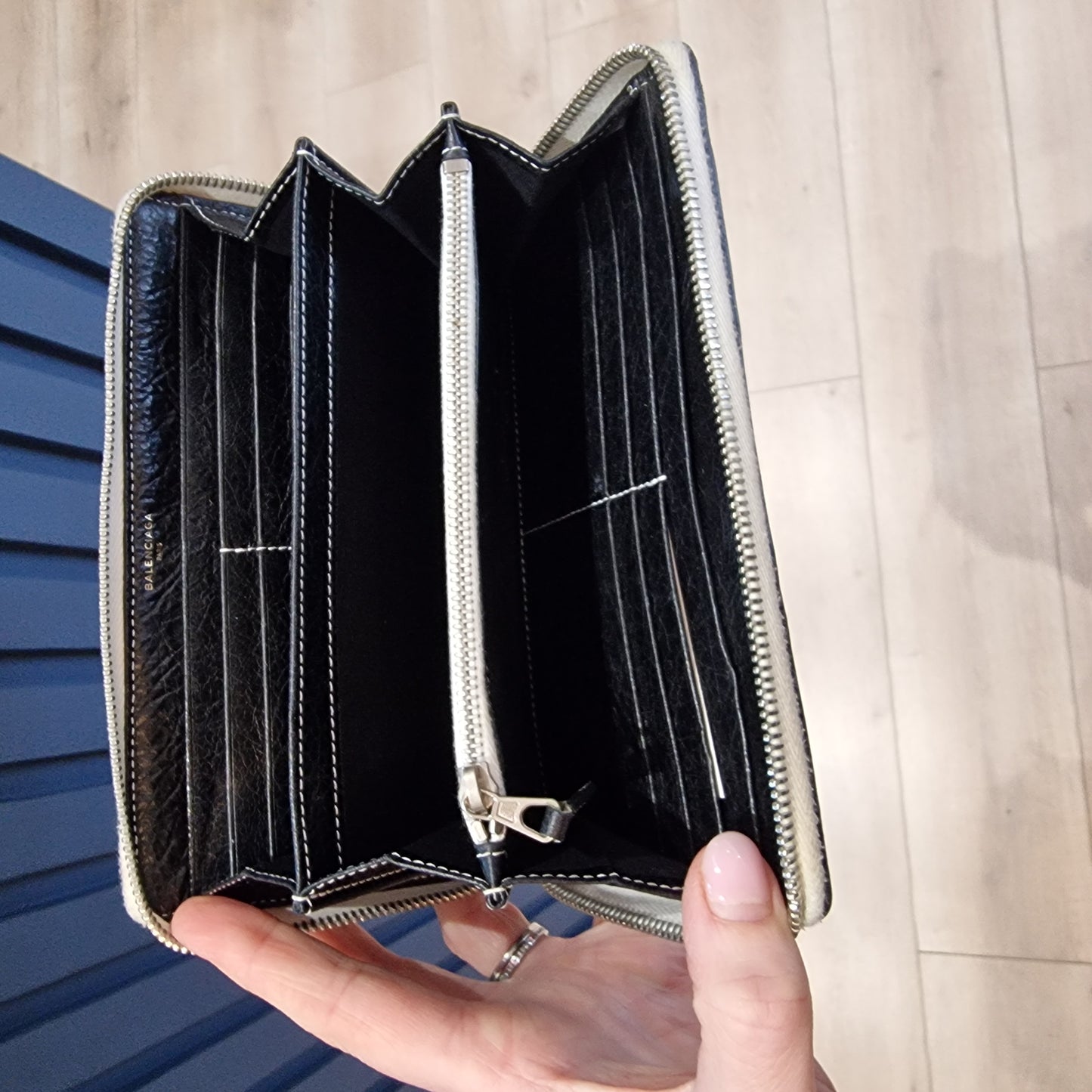 Balenciaga Crackle Leather Zip Around Wallet