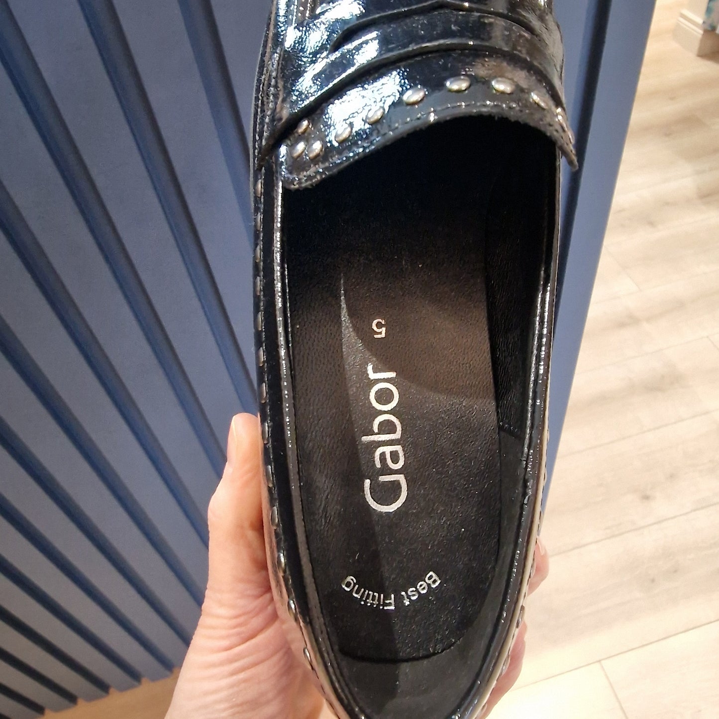 Gabor Black Patent Studded Loafters - 5