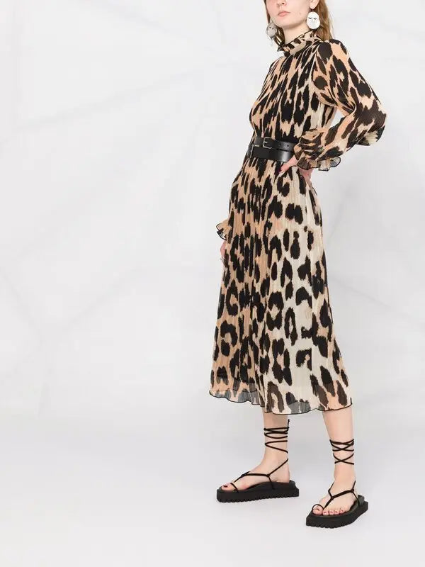 Ganni Animal Print Pleat Dress - 14