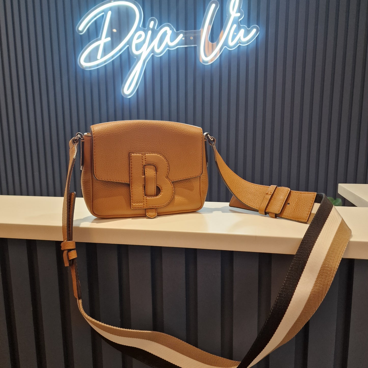 Boss Tan Leather Crossbody Bag