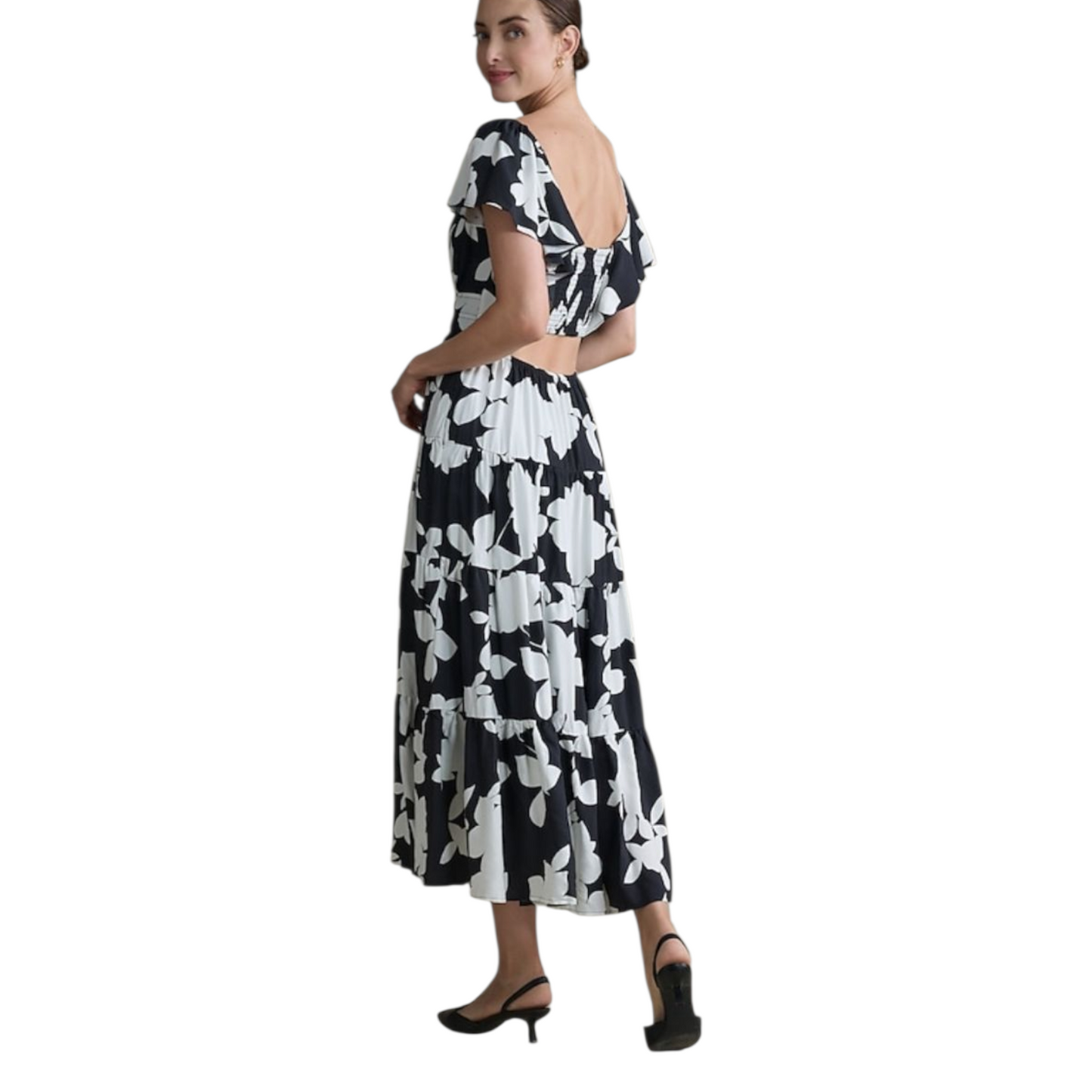 Anthropologie 'Silverlake Flutter-Sleeve' Black and Cream Dress - 8/10
