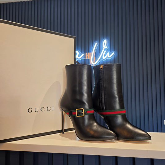 Gucci Black Leather Heeled Boots - 40/7 NEW