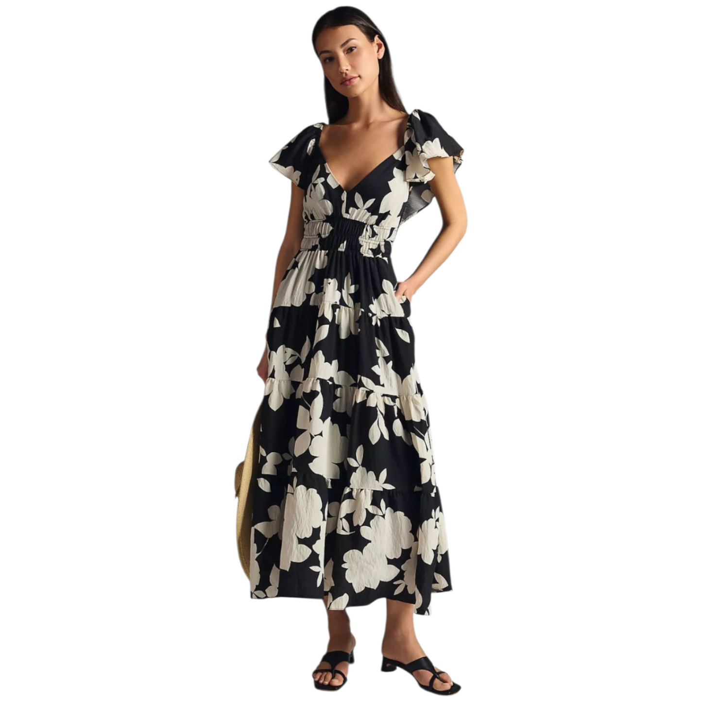 Anthropologie 'Silverlake Flutter-Sleeve' Black and Cream Dress - 8/10