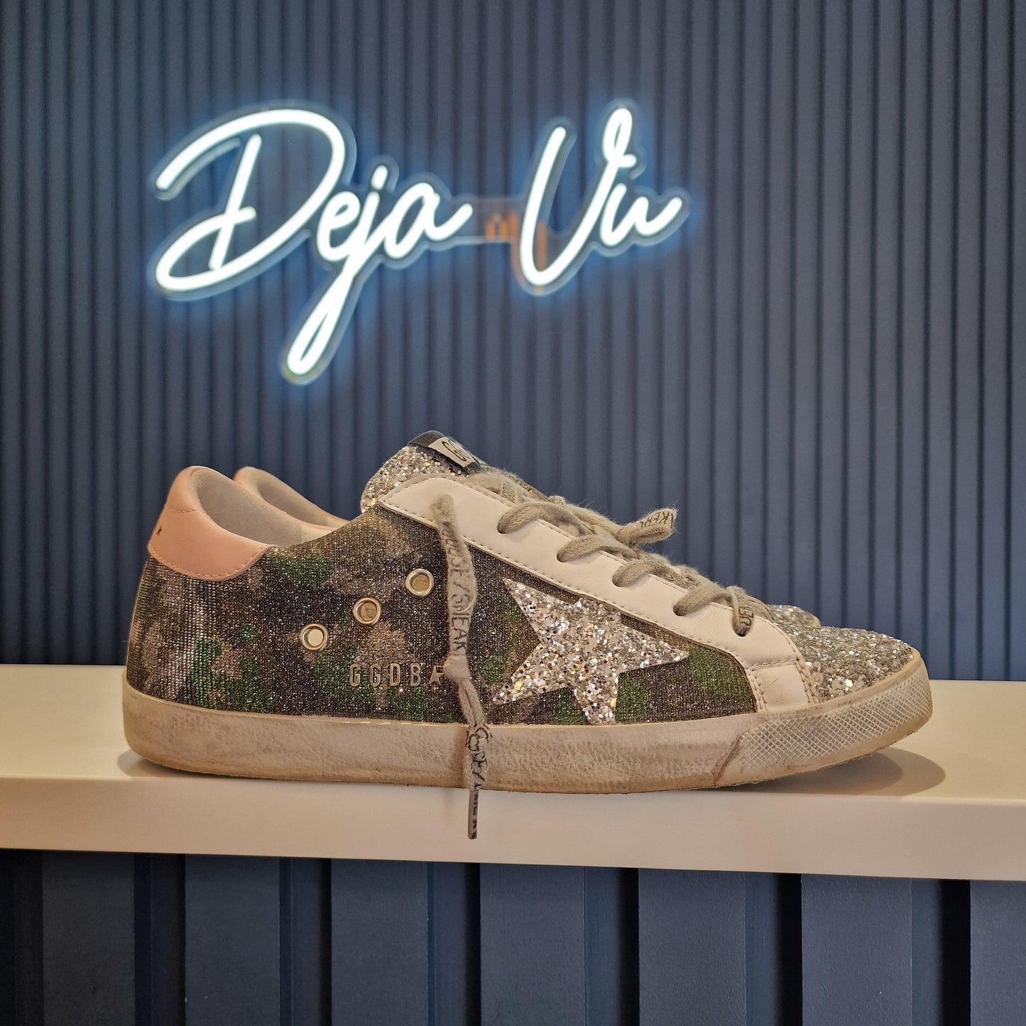 Golden Goose Super-Star Camo and Silver Glitter Sneakers 7
