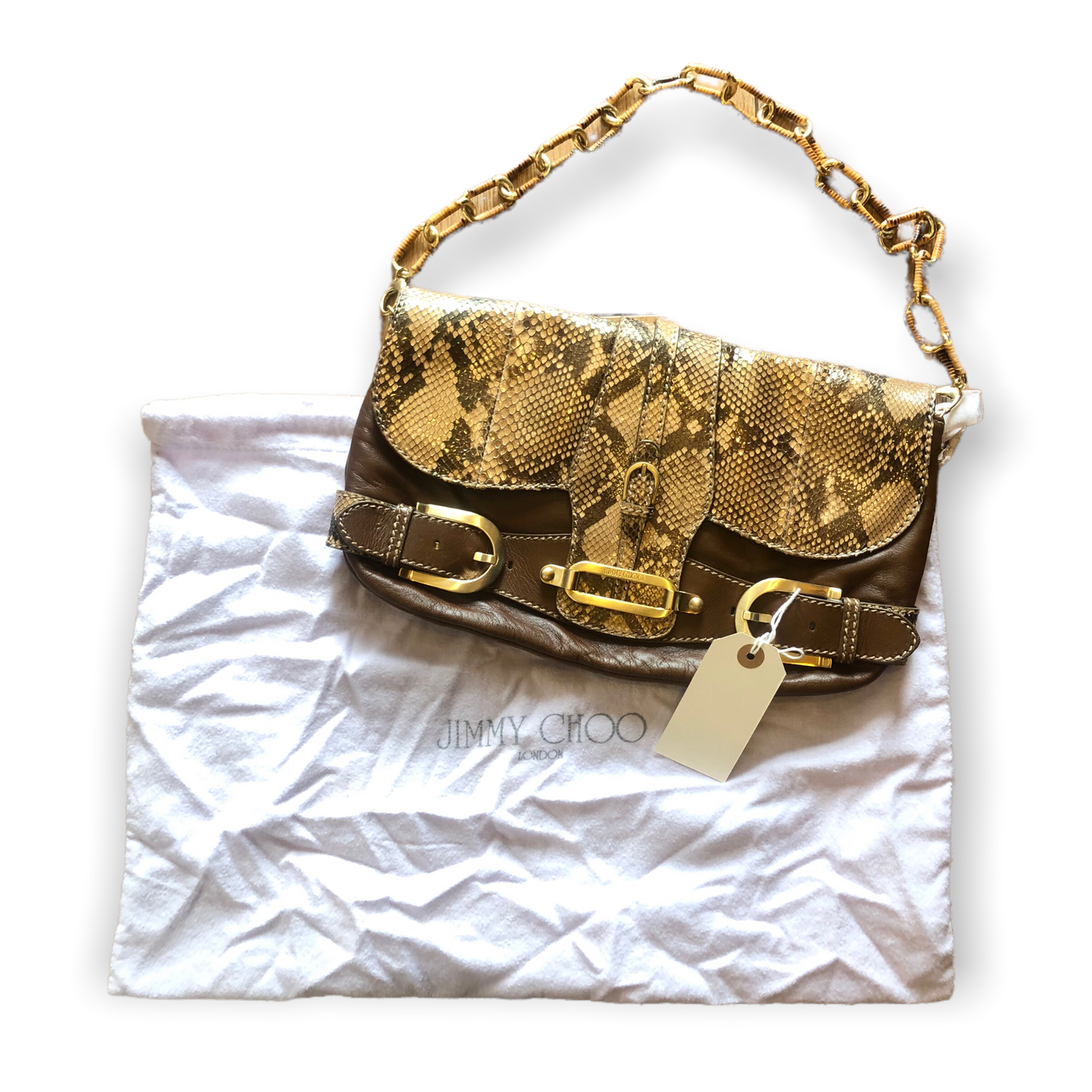 Jimmy Choo Snake Print and Tan Leather Bag