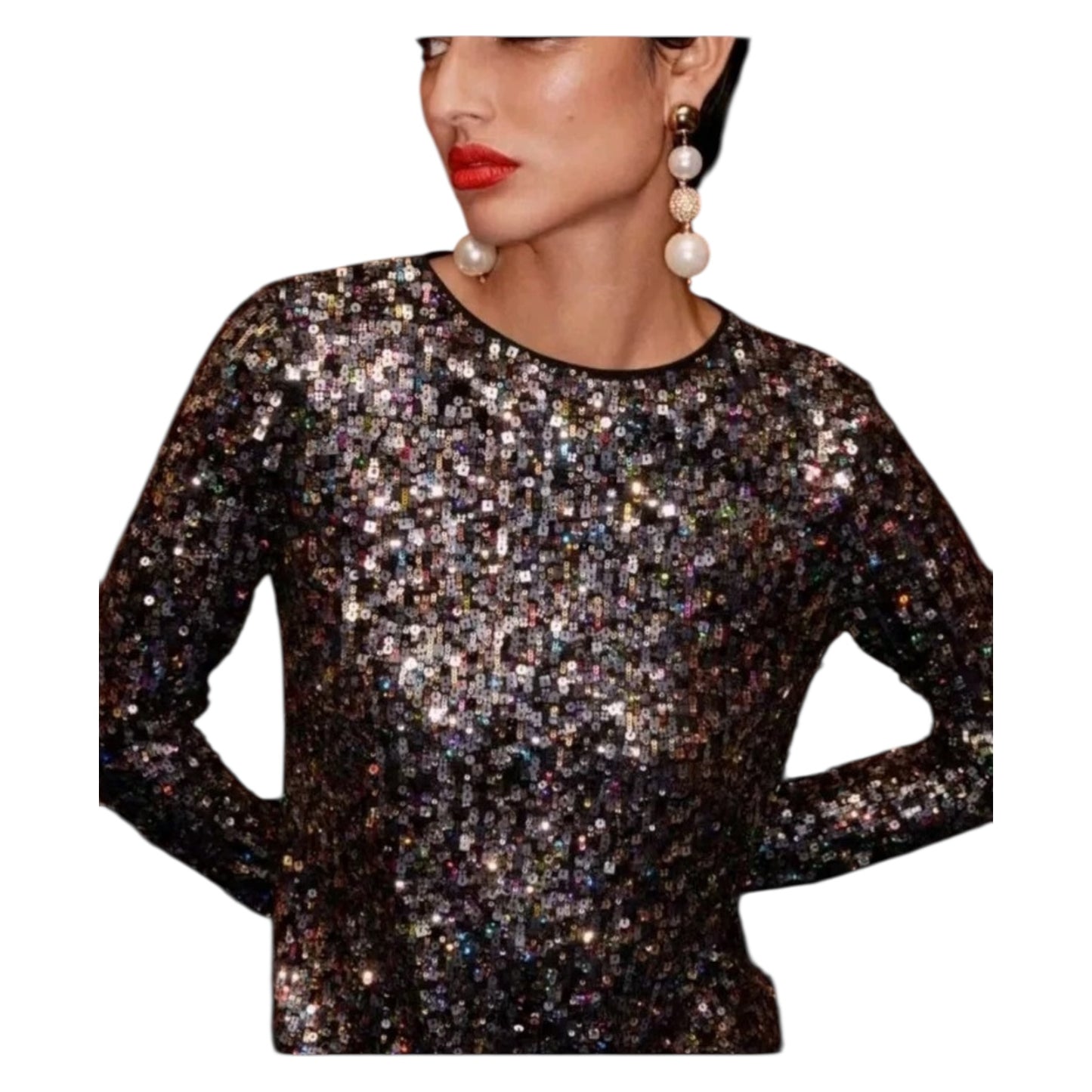 Me + Em Black Sequin Mini Long Sleeve Dress - 10