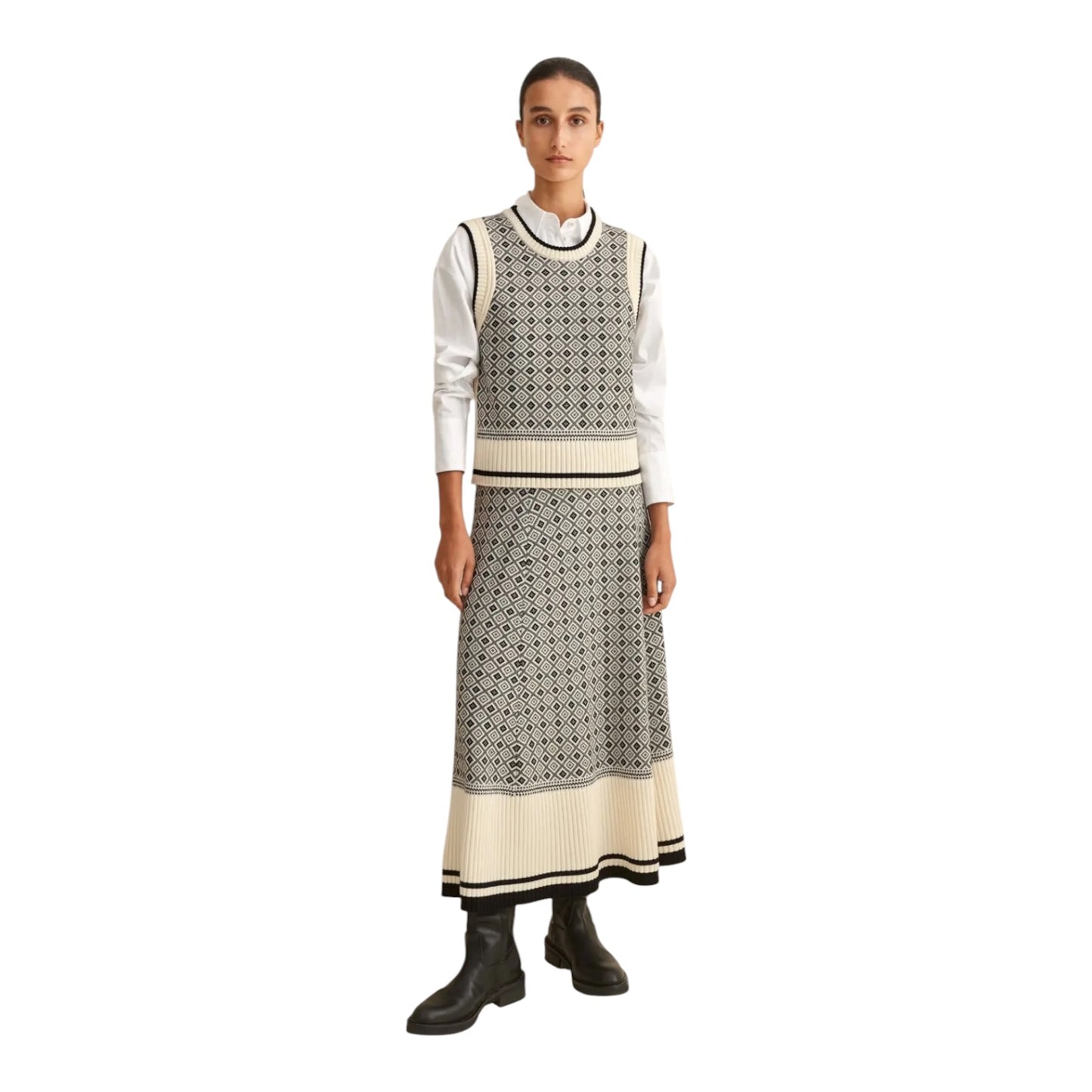 Me + Em Merino Jacquard Vest and Midi Skirt - 12/14