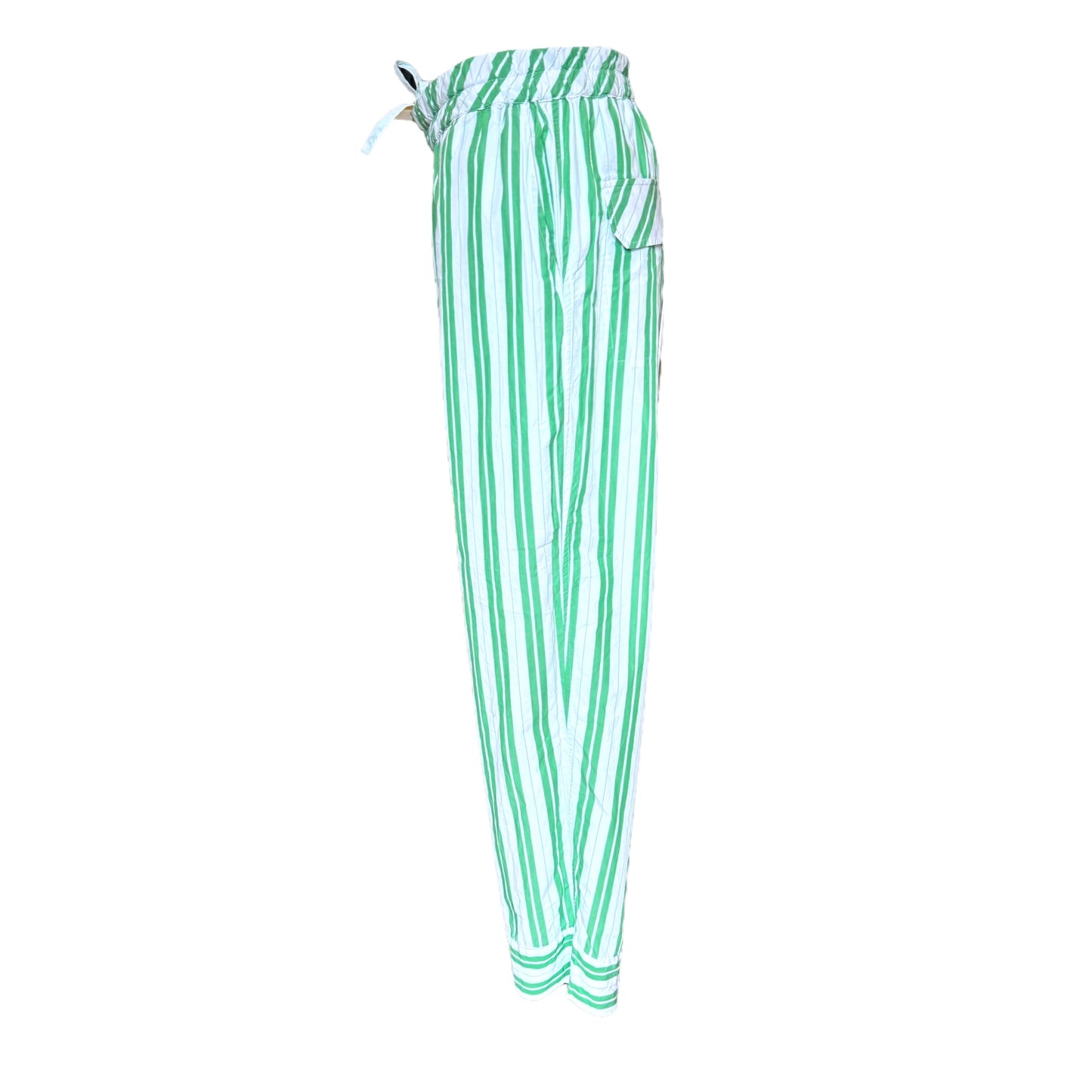 Ganni Green and White Stripe Cotton Trousers - 12