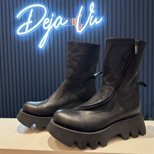Lofina Black Leather Wrap Zip Around Boots - 38 / 5 - NEW