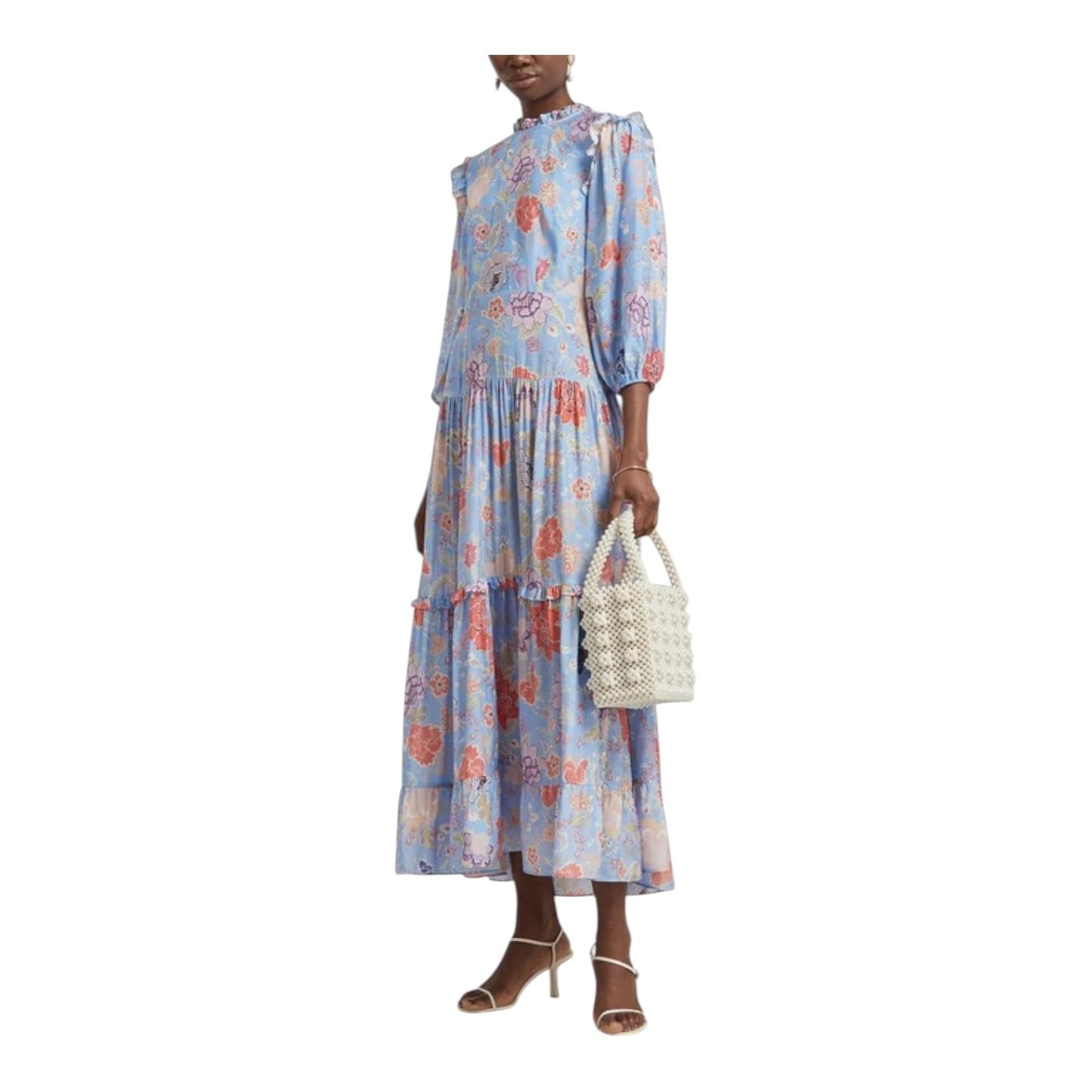 Rixo Monet Blue and Pink Floral Tiered Dress - 16