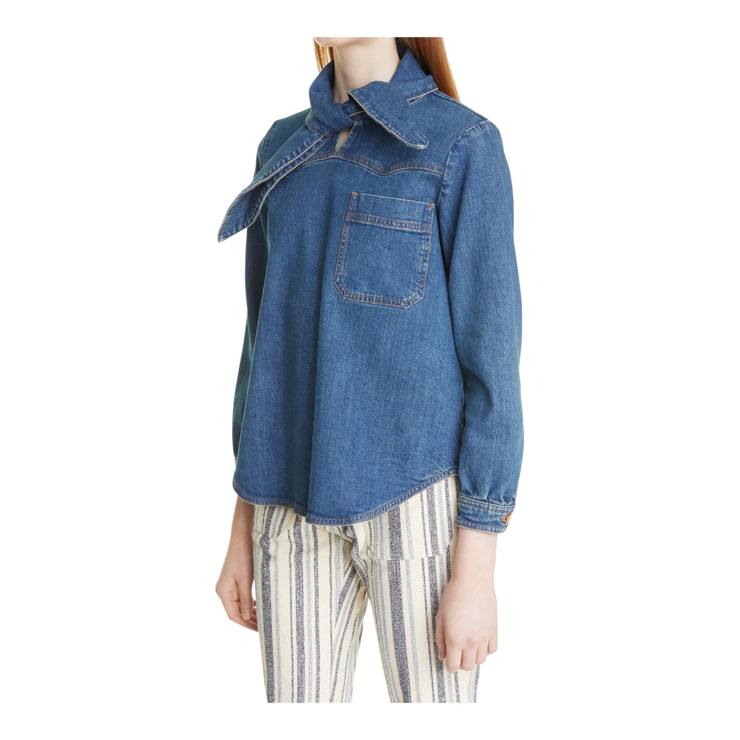 See By Chloe Tie Neck Denim Blouse - 12