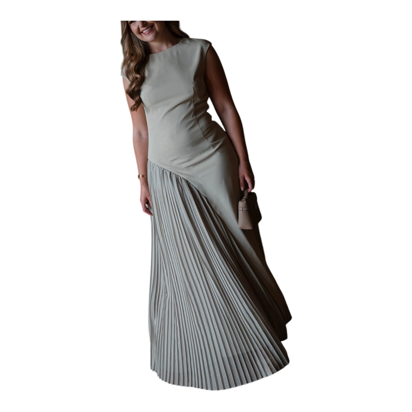 Six Stories Elena Cap Sleeve Pleated Maxi Dress Pistachio - 10