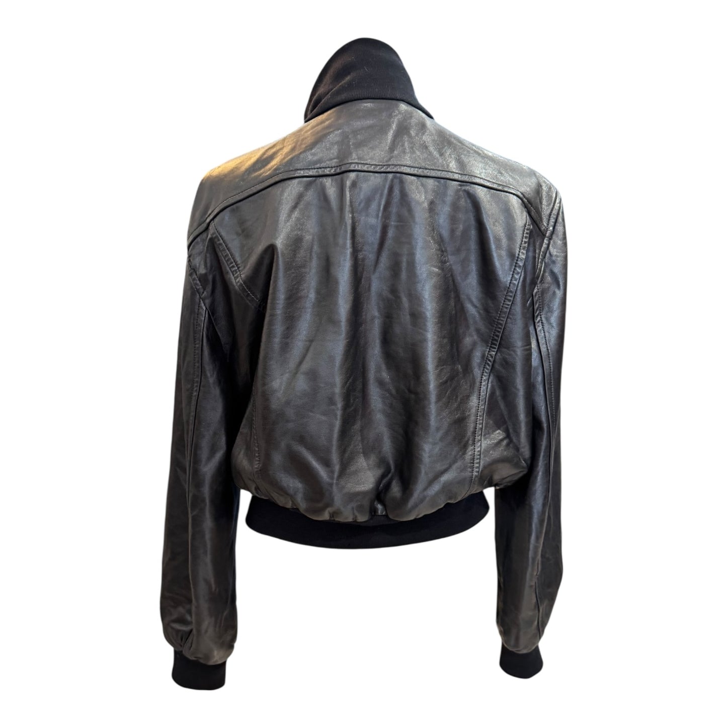 Escada Black Leather Cropped Bomber Jacket - 12