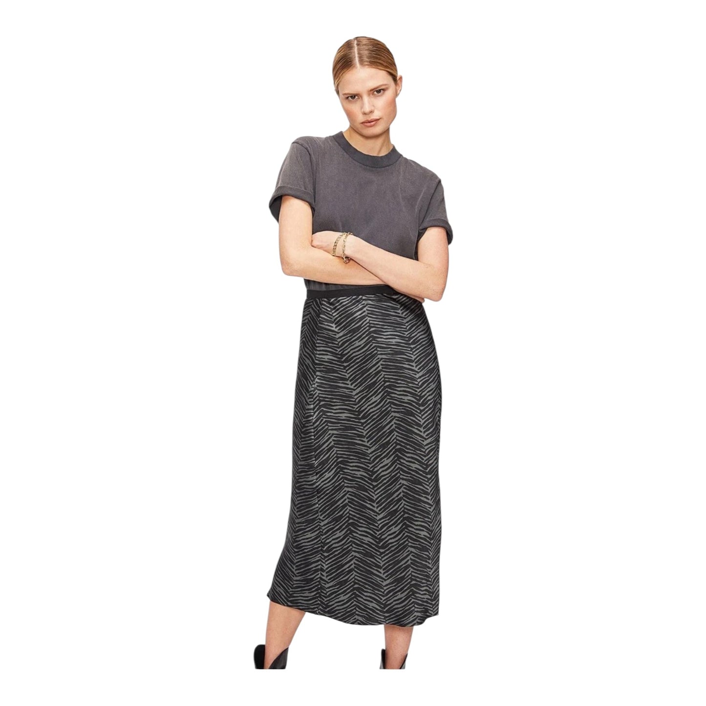 Anine Bing Dolly Silk Skirt in Willow Green Zebra - 12