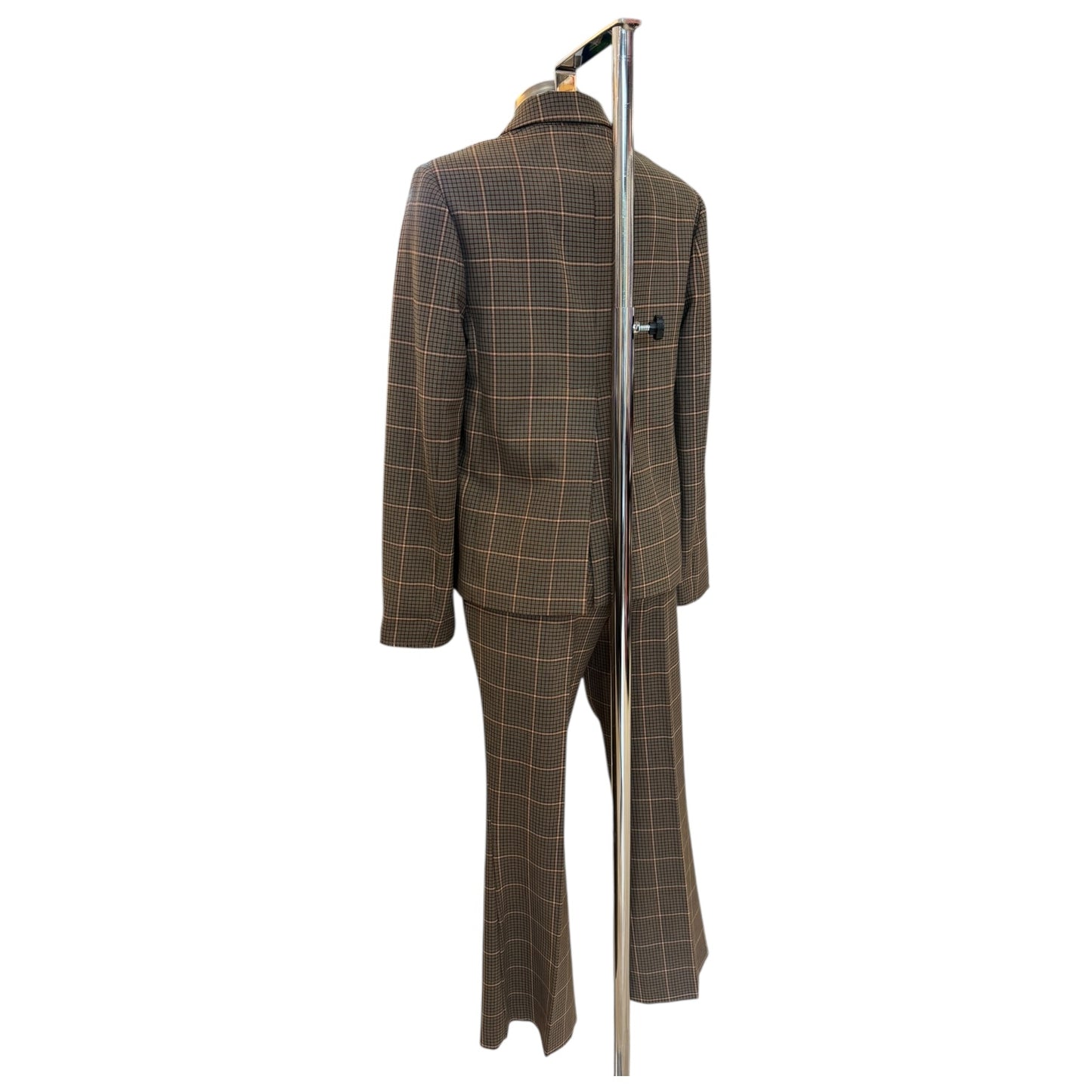 Grifoni Tan and Teal Check Flare Leg Suit - 10