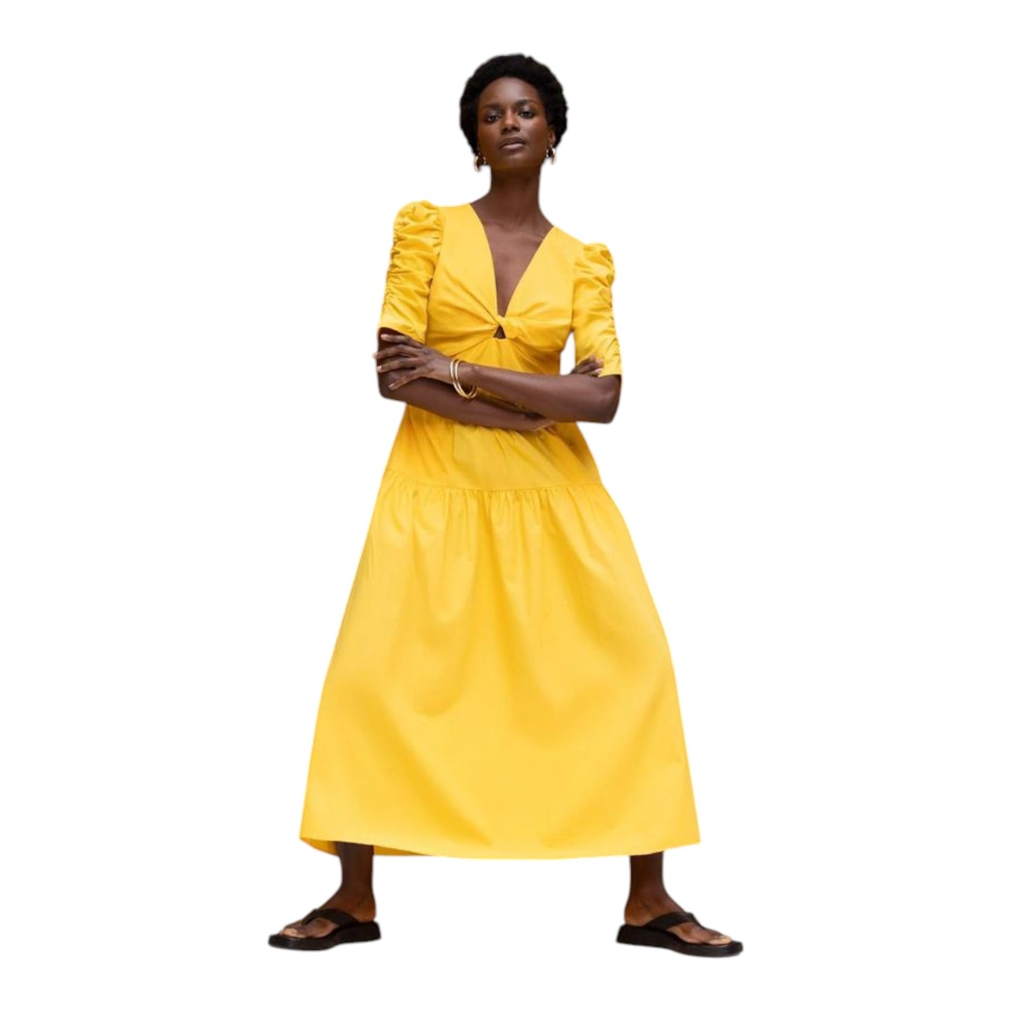 Ro&Zo Yellow Cotton Poplin Twist Front Dress - 12 - NEW