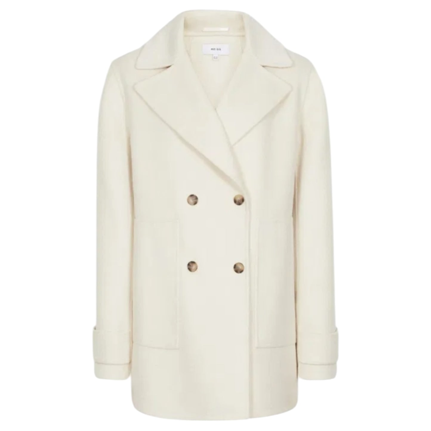 Reiss Cream Wool Blend Pea Coat - 6/8