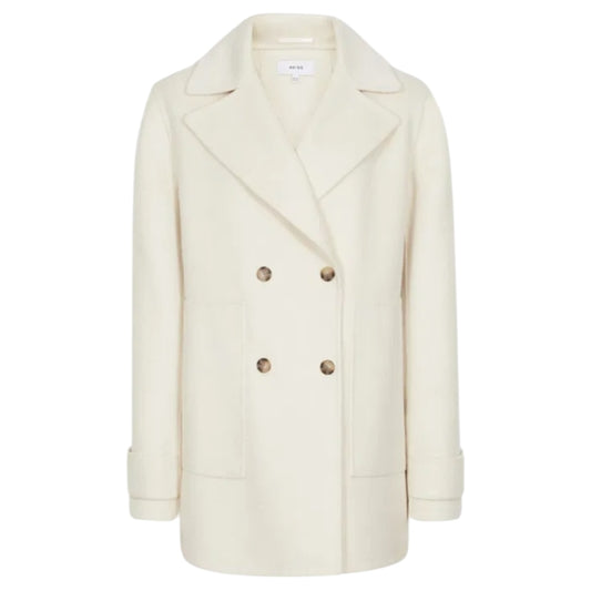 Reiss Cream Wool Blend Pea Coat - 6/8