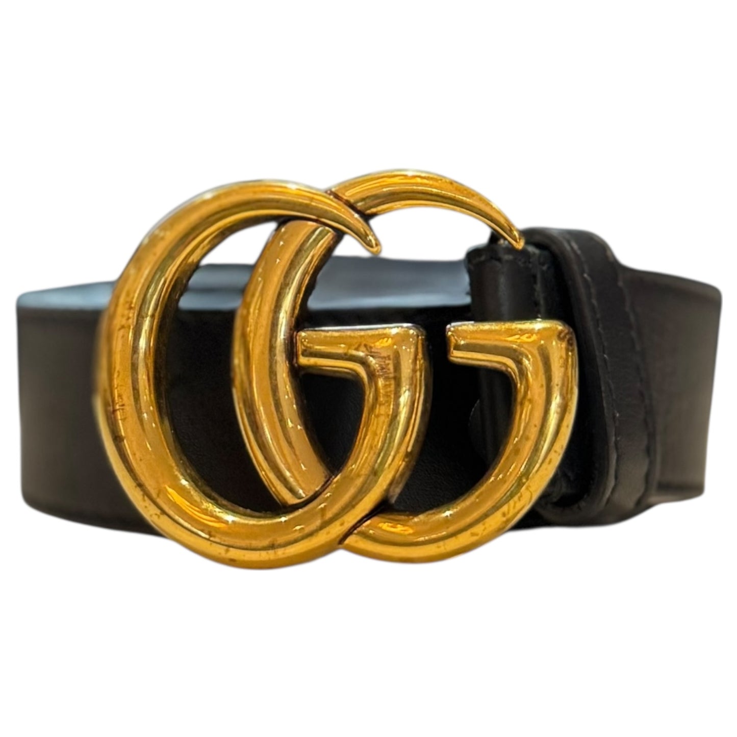 Gucci Black and Gold Double G Buckle Belt
