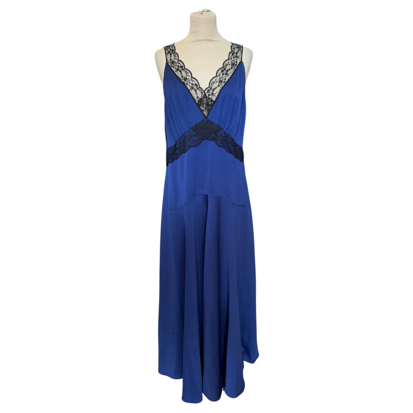 Me + Em Blue and Black Lace Trim Maxi Dress - 16