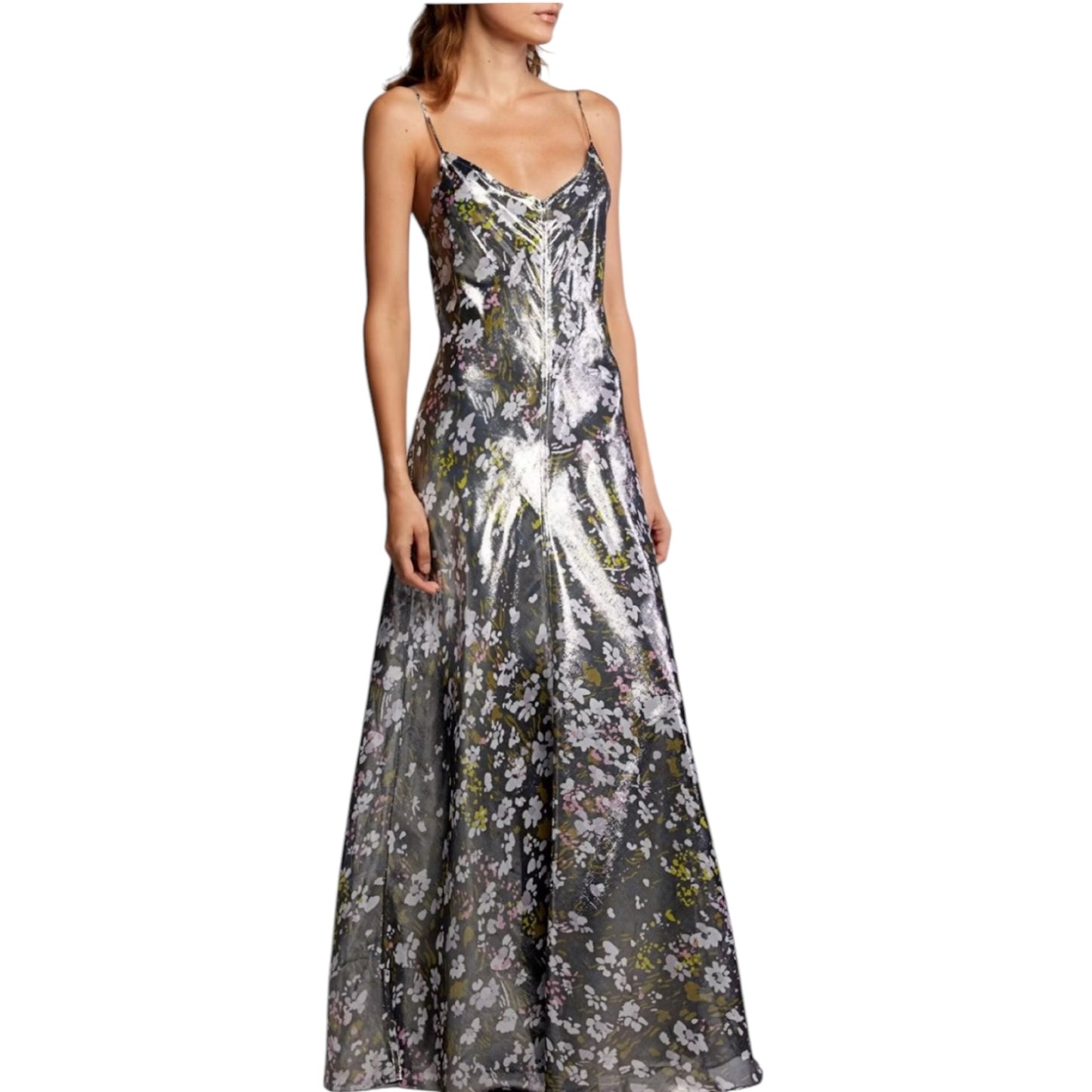 Ganni Metallic Floral Slip Dress - 8