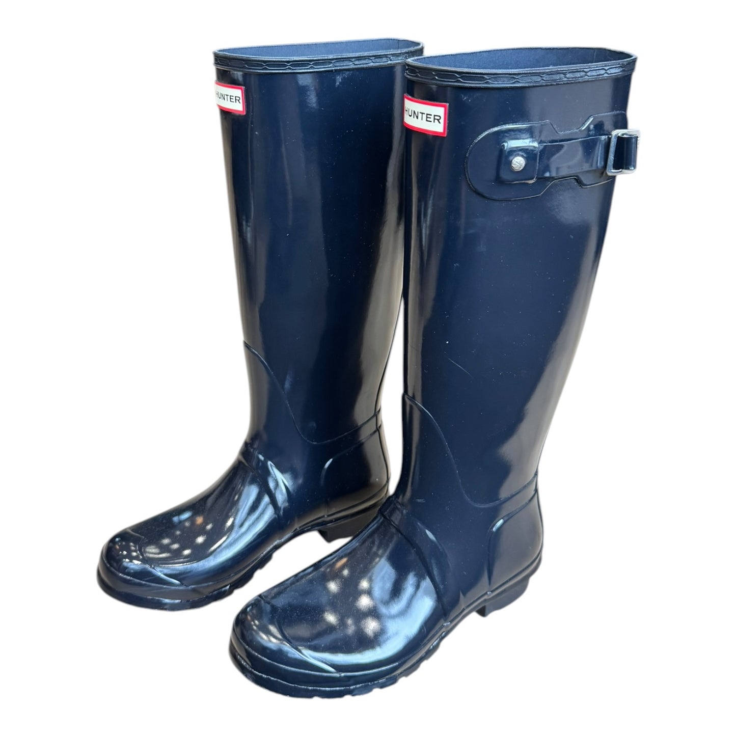Hunter Navy Tall Gloss Wellie Boots - 7