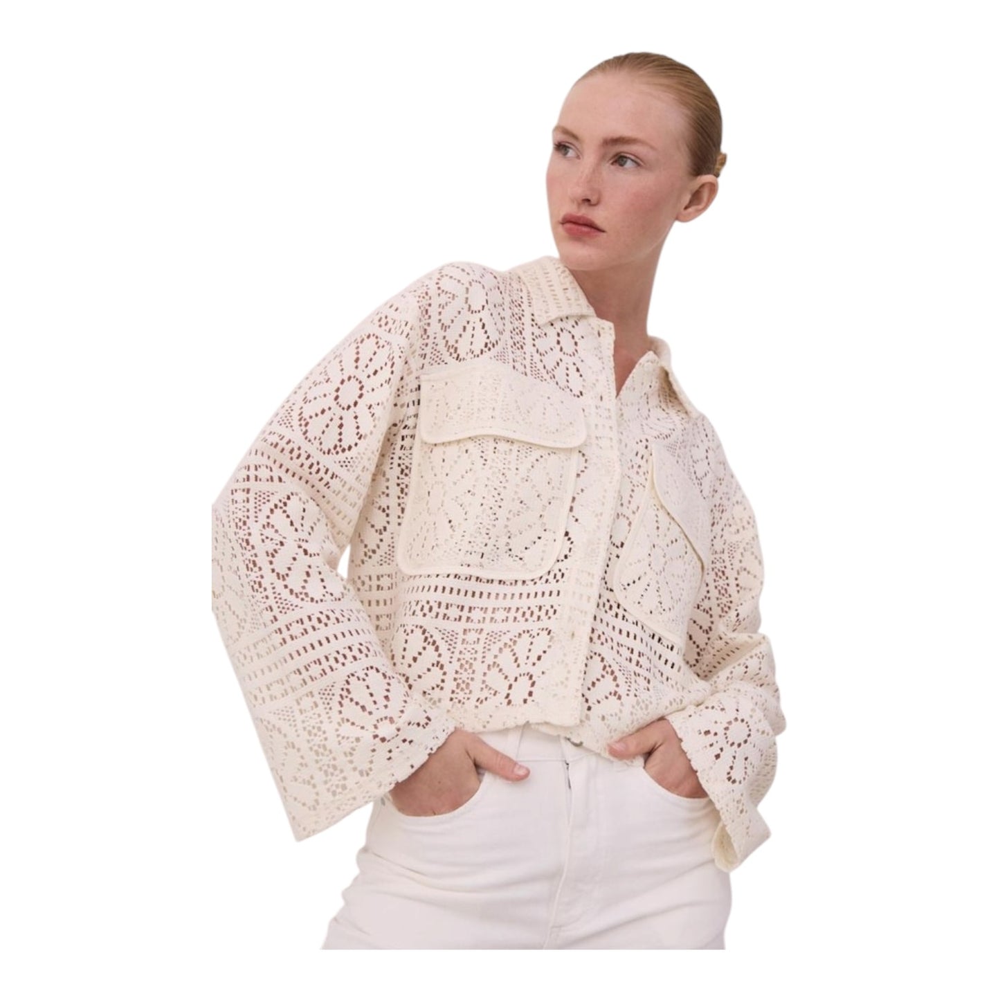 Vila Cream Crochet Patterned Shirt - 16