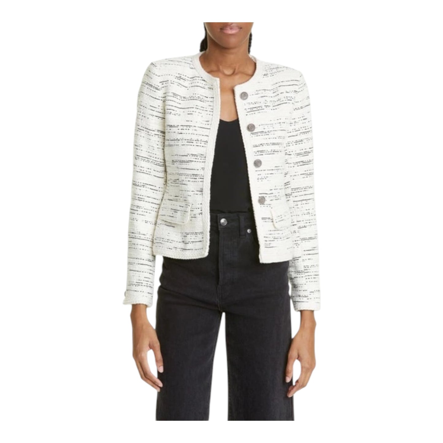 Ba&sh Cream and Black Tweed Roza Jacket - 6/8