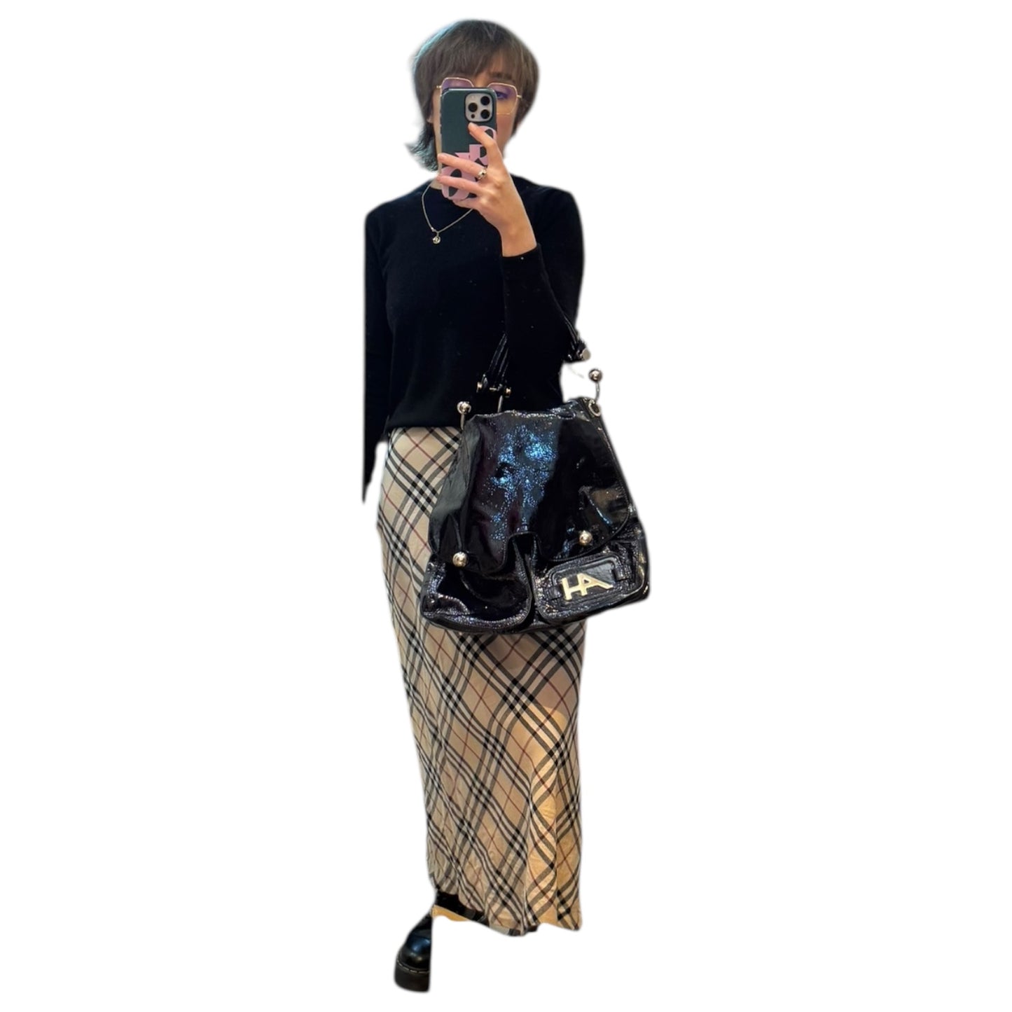 Anya Hindmarch Black Patent Leather and Silver Bag