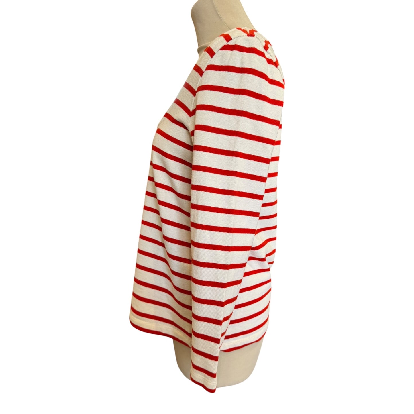Sézane Linéa Marinière Stripe Top in Ecru/Bright Red - 10