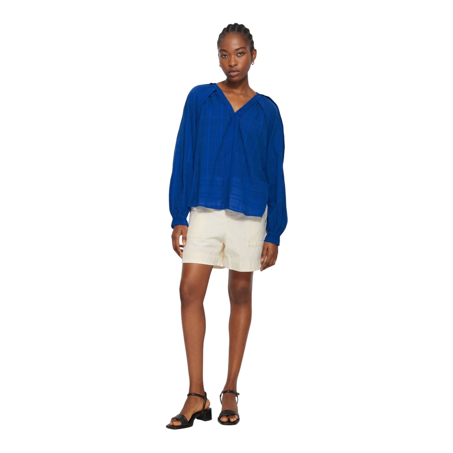 Jigsaw Cobalt Textured Cotton V Neck Top - 8
