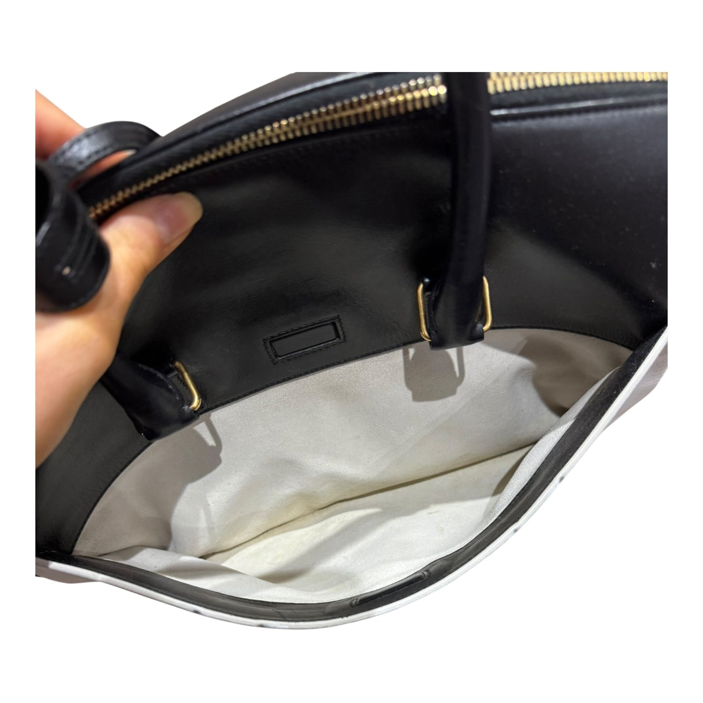 Yves Saint Laurent Black White Bicolor Calfskin Leather Duffle 6 Bag